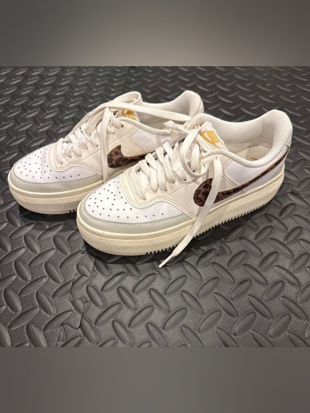 Women's White AF1 Sneakers with Brown Leopard Swoosh 8